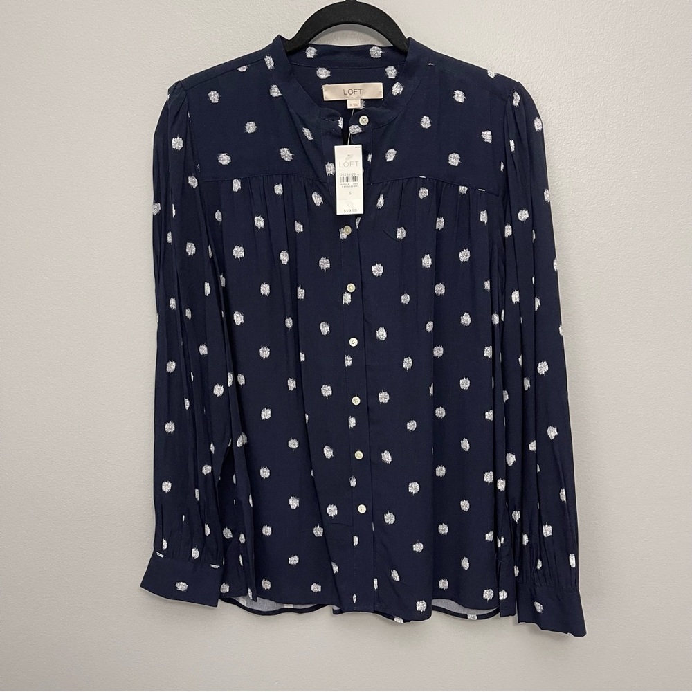 LOFT Polka Dot Shirred Yoke Blouse NWT